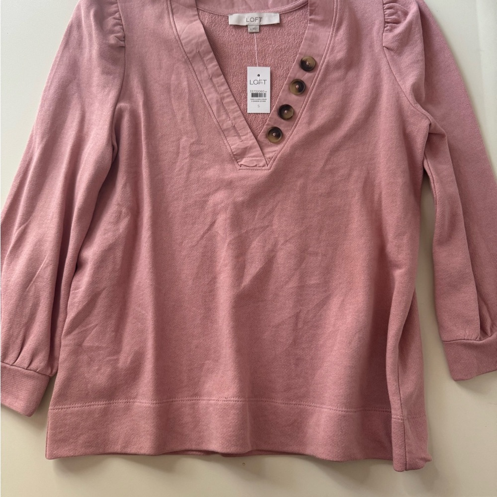 LOFT Blush Buttoned V-Neck Top